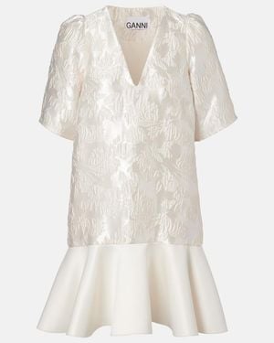 Ganni Floral Satin Cloque Minidress - White