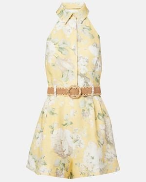 Zimmermann Bedruckter Playsuit Acacia Aus Leinen - Gelb