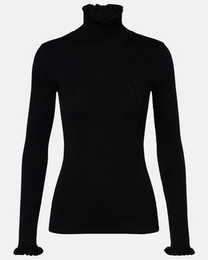 Valentino Ruffled Virgin Wool Sweater - Black