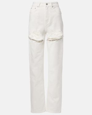 Area Jeans Anchos Adornados Con Efecto Desgastado - Blanco