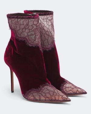 Aquazzura Meadow Velvet And Lace Ankle Boots - Purple