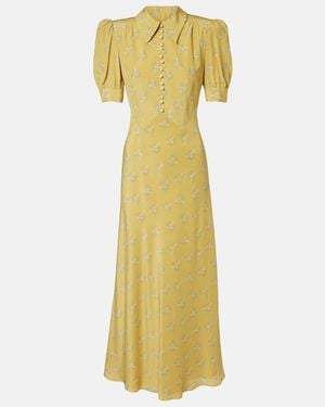 Alessandra Rich Floral Silk Midi Dress - Yellow