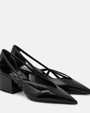 Prada Brushed Leather Cut-Out Pumps - Black