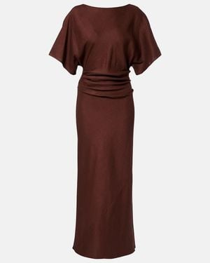 STAUD Amelie Linen-Blend Midi Dress - Brown