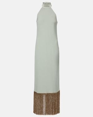 Taller Marmo Berlin Fringed Crepe Cady Maxi Dress - White