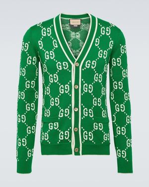 Gucci Cardigan Mit Gg Baumwoll-Intarsie, Grösse - Grün