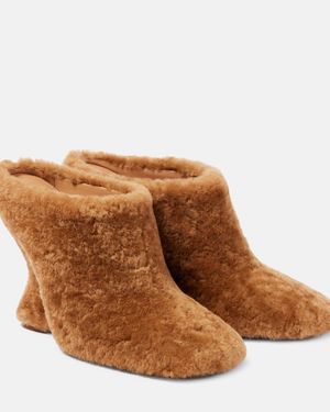 Dries Van Noten Shearling Wedge Mules - Brown