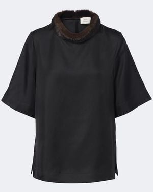 Loulou de Saison Dana Silk Twill Top - Black