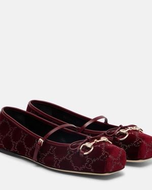 Gucci Horsebit Damenballerina Mit Gg Kristallen, Größe - Rot
