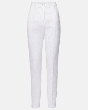 Dolce & Gabbana Cotton-Blend Brocade Slim Trousers - White