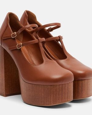 Chloé Loti Leather Platform Mary Jane Court Shoes - Brown