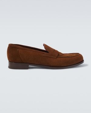 Lardini Woven Suede Penny Loafers - Brown