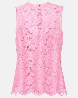 Dolce & Gabbana Floral Crepe De Chine Lace Top - Pink