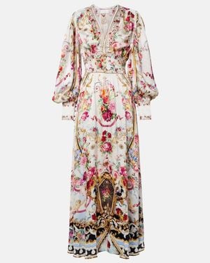 CAMILLA Floral Silk Satin Maxi Dress - White