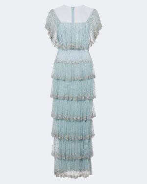 Costarellos Crystal-Embellished Tiered Mesh Gown - Blue