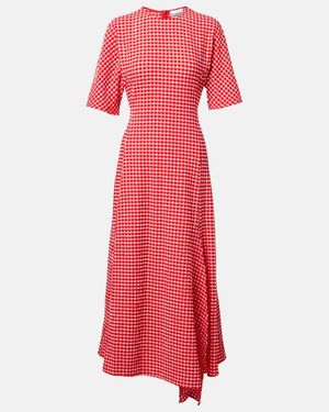 Ganni Seersucker Midi Dress - Red