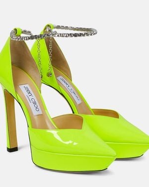 Jimmy Choo Saeda 125 Embellished Platform Court Shoes - Green