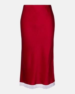 Victoria Beckham Lace-Trimmed Satin Midi Skirt - Red