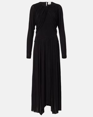 Isabel Marant Galina Draped Gathered Jersey Maxi Dress - Black