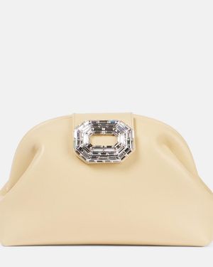 AMINA MUADDI Camelia Embellished Leather Clutch - Natural