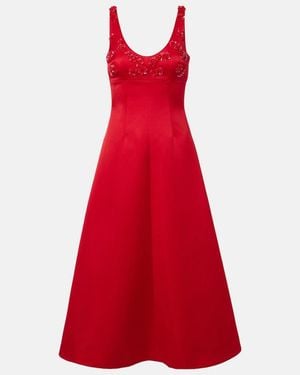Emilia Wickstead Abella Embellished Satin Midi Dress - Red