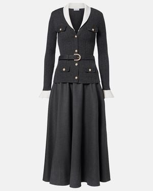 Self-Portrait Belted Ribbed-Knit Midi Dress - Black