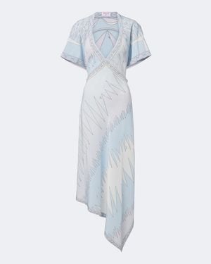 PUCCI Labirinto Asymmetric Silk Crepe De Chine Midi Dress - Blue
