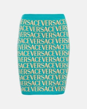 Versace Falda Mini De Punto Jacquard Con Logo, Mujer, Talla - Verde