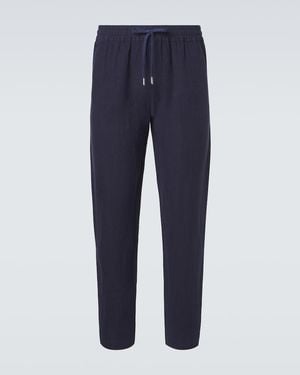 Thom Sweeney Linen Straight Trousers - Blue