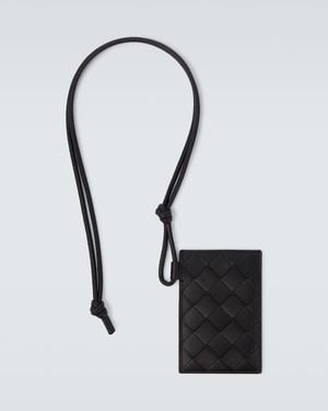 Bottega Veneta Etiquette De Bagage En Cuir Intrecciato - Noir