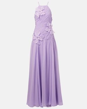 LEO LIN Amaya Floral-Applique Gathered Gown - Purple