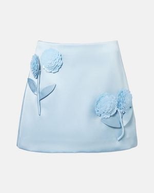 Self-Portrait Floral-Applique Satin Miniskirt - Blue