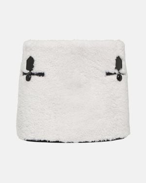 Blancha Minirock Aus Shearling Mit Leder - Weiß