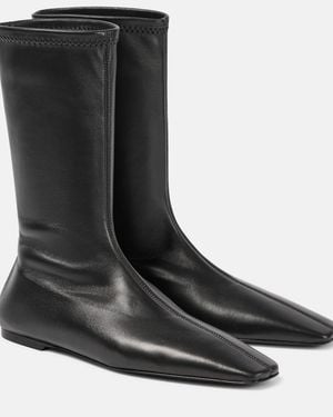 TOTEME Leather Square-Toe Sock Boots - Black