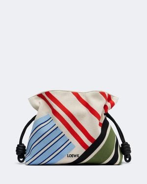 Loewe Clutch Flamenco Medium De Lona Bordado A Rayas - Rojo