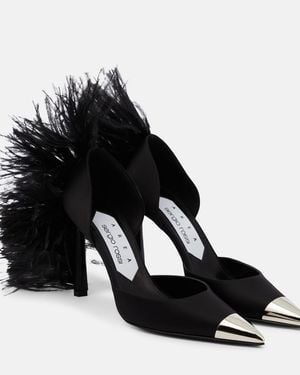 Area X Sergio Rossi Amazona Feather-Trimmed Denim Pumps - Black