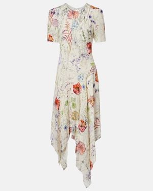 McQueen Meadow Floral Asymmetric Midi Dress - Metallic