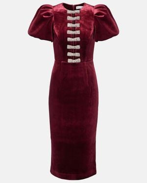 Rebecca Vallance Edwiena Embellished Velvet Midi Dress - Red