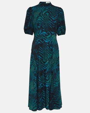 Diane von Furstenberg Nella Tiger-Print Crepe Midi Dress - Blue