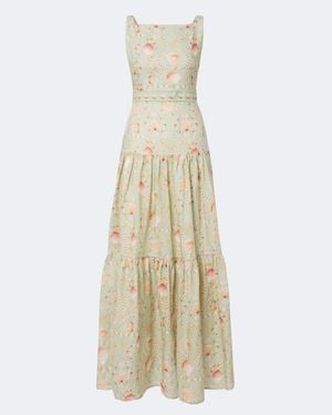Agua Bendita Abeja Printed Tiered Linen Maxi Dress - Metallic