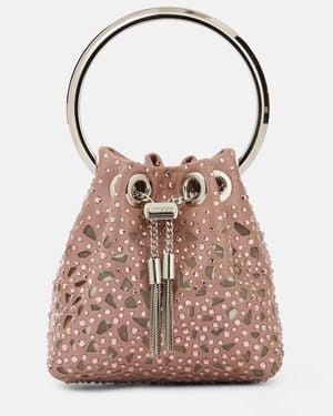 Jimmy Choo Bucket Bag Bon Bon Micro Aus Satin Mit Kristallen - Pink