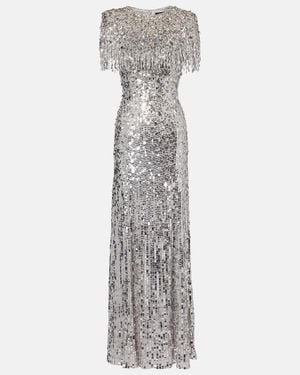 Jenny Packham Eugenie Sequined Gown - Grey