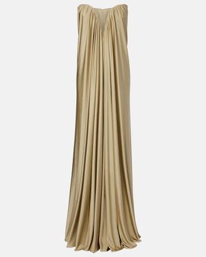 The New Arrivals Ilkyaz Ozel Olivienne Pleated Strapless Gown - Metallic