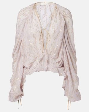 JACQUES WEI Ruffled Silk-Blend Shirt - Purple