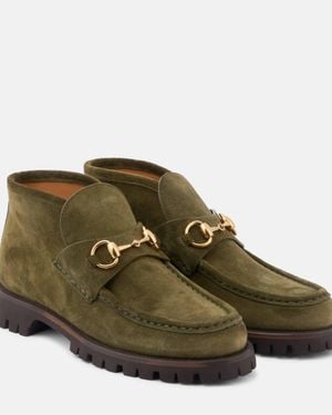 Gucci Horsebit Suede Ankle Boots - Green