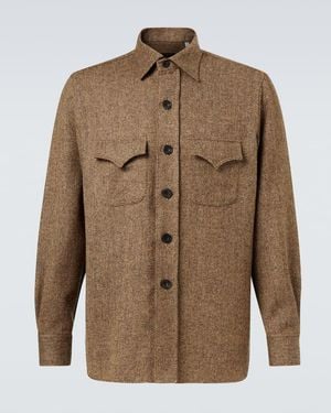 Rubinacci Herringbone Wool Western Shirt - Brown