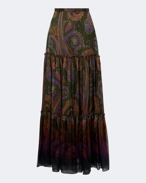 Etro Falda Larga De Seda Con Paisley - Marrón