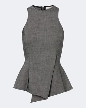 Magda Butrym Herringbone Pleated Peplum Wool-Blend Top - Grey
