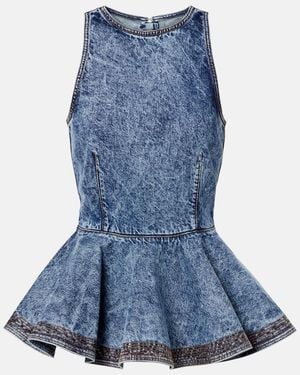 Alaïa Peplum Denim Top - Blue