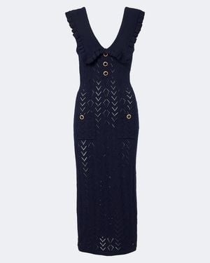 Alessandra Rich Knitted Virgin Wool Midi Dress - Blue